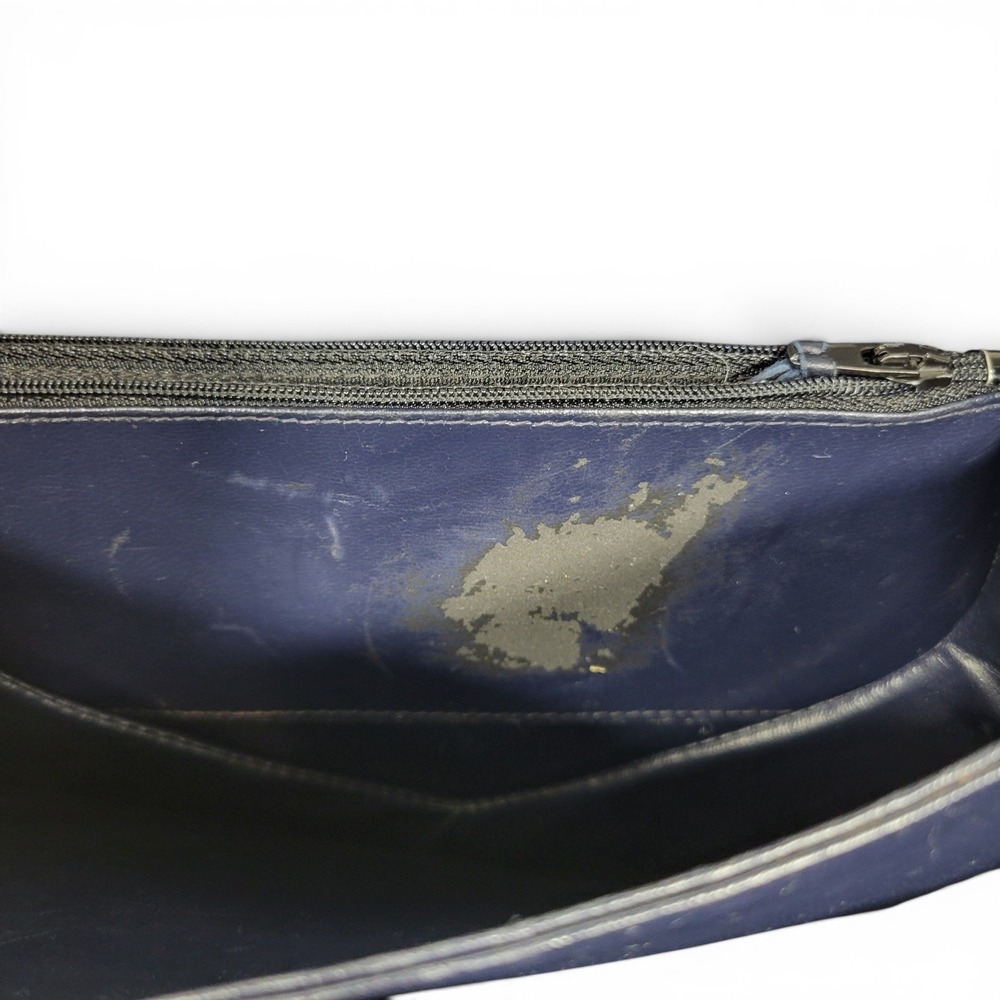 Vintage 1980s Guy Laroche Envelope Bag Navy Blue Leather Crossbody Made In Franc - Picture 10 of 13